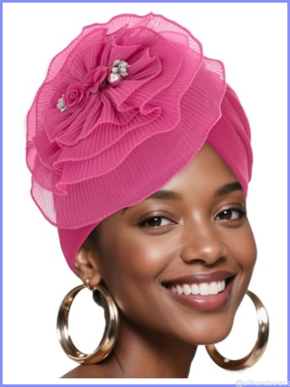 Flower Pearl Knot Turban Cap Stretchy Pleated Headwrap Bonnet
